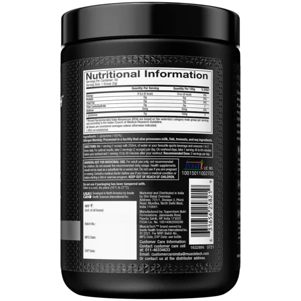 Muscletech 100% glutamine unflavoured 250g
