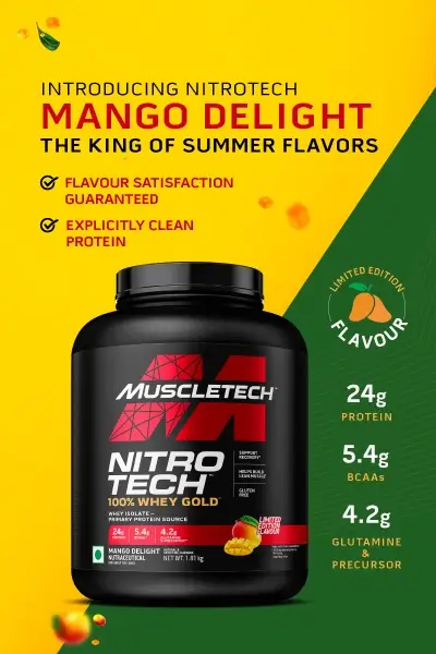 Muscletech 100% Whey Gold Mango Delight Banner