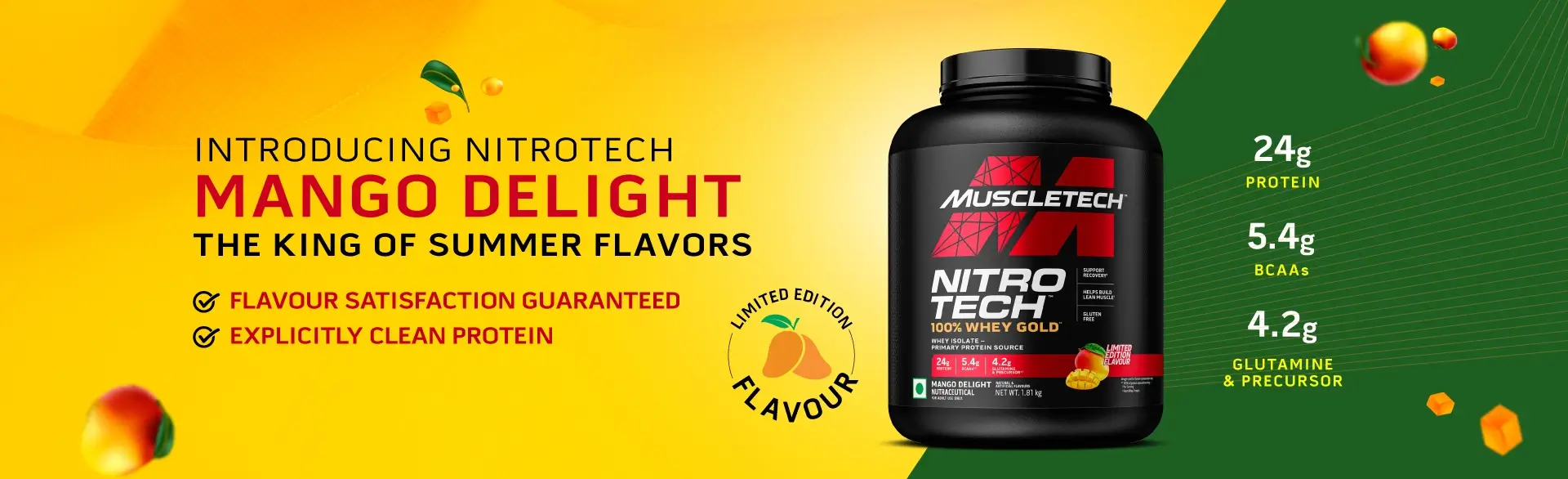 Muscletech 100% Whey Gold Mango Delight Banner