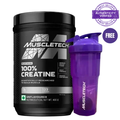mti creatine unflavoured 400g free purple shaker 1