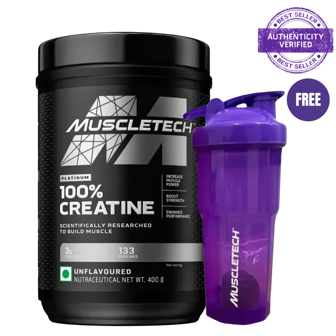mti creatine unflavoured 400g free purple shaker 1