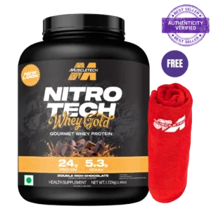 mti nitrotech whey gold double rich chocolate 1 72kg free red towel 1